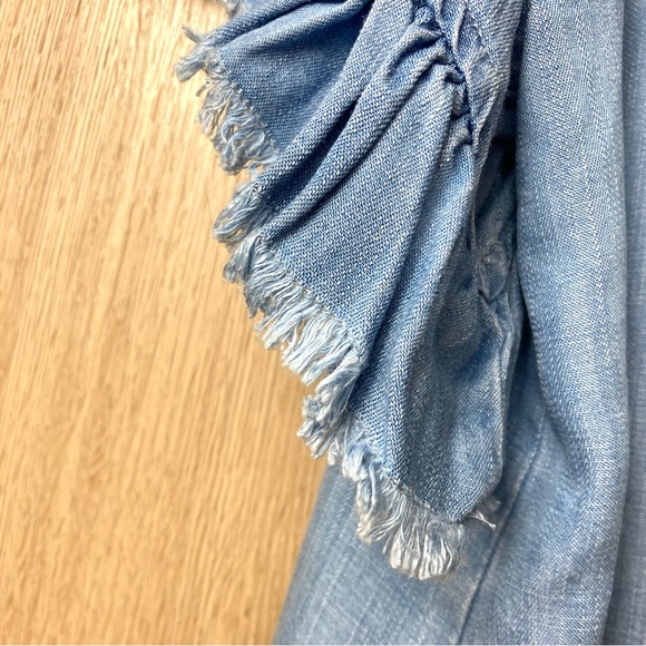 Blue Denim Flowy Blouse Button Up Business Casual - Picture 6 of 6